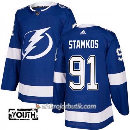 Barn Ishockey Tampa Bay Lightning Tröja Steven Stamkos 91 Adidas 2017-2018 Blå Authentic